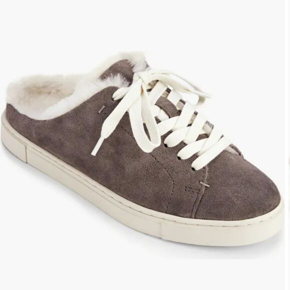 Frye Ivy Shearling Suede Medium Gray Mule Sneaker Size 8 NWT - Picture 1 of 16
